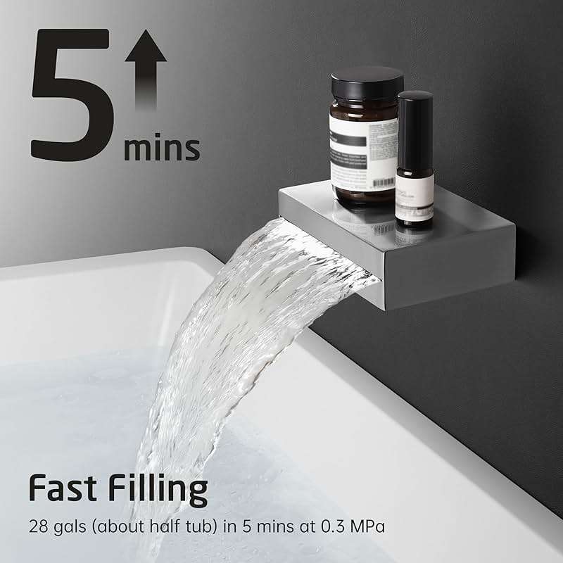 KES Bathtub Shower Faucet Set with Waterfall Tub Spout Shower System 3-Function Shower Faucets Sets Complete with 10 Inch Rain Shower Head, XB6305F18-BN - Image 6