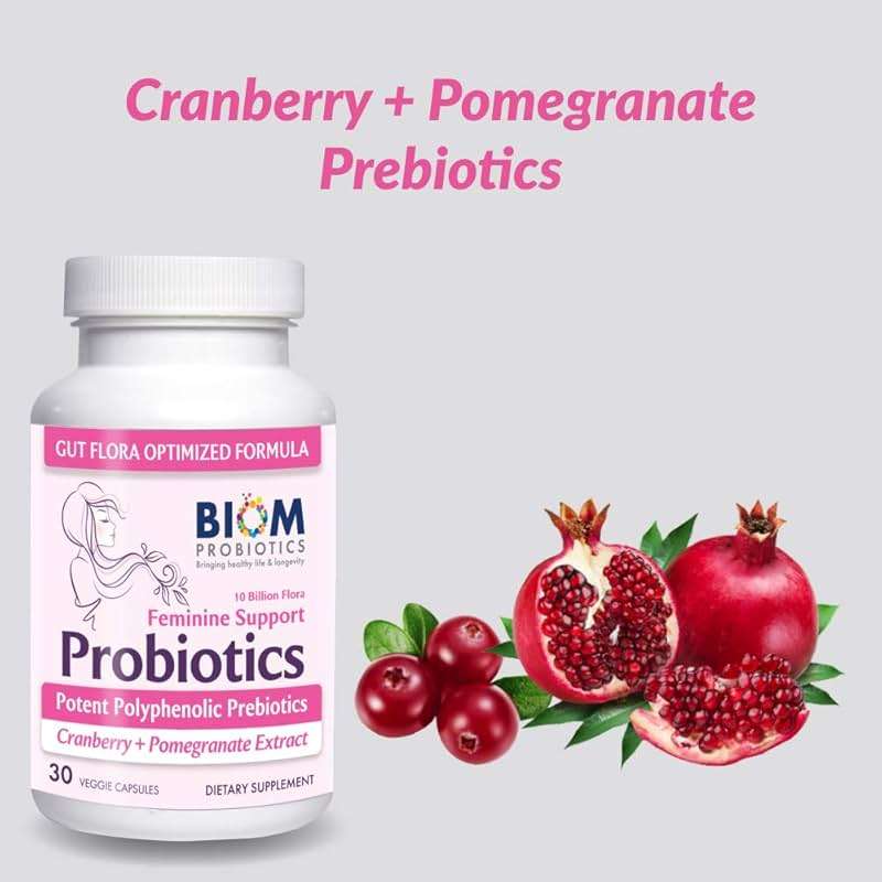 Biom Complete Feminine Balance Women's Daily Probiotics + Prebiotics with Organic Cranberry & Pomegranate with Lactobacillus crispatus, Gluten &, Dairy-Free. 30 Servings - Image 3
