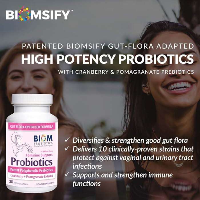 Biom Complete Feminine Balance Women's Daily Probiotics + Prebiotics with Organic Cranberry & Pomegranate with Lactobacillus crispatus, Gluten &, Dairy-Free. 30 Servings - Image 4