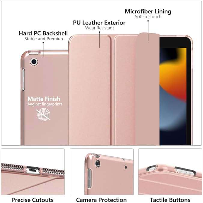 Moko Case for iPad 10.2 iPad 9th Generation 2021/ iPad 8th Generation 2020/ iPad 7th Generation 2019, Slim Stand Hard Back Shell Smart Cover Case for iPad 10.2 inch, Auto Wake/Sleep, Rose Gold - Image 4