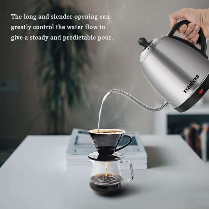 Stariver Electric Kettle Gooseneck Kettle, 1L Water Boiler, BPA-Free, Pour Over Tea Pot Stainless Steel for Coffee & Tea with Fast Heating, Auto-Shut Off and Boil-Dry Protection Tech - Image 3