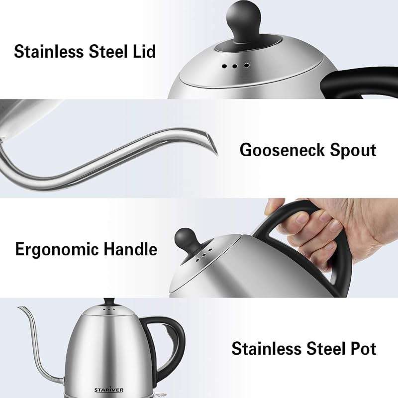 Stariver Electric Kettle Gooseneck Kettle, 1L Water Boiler, BPA-Free, Pour Over Tea Pot Stainless Steel for Coffee & Tea with Fast Heating, Auto-Shut Off and Boil-Dry Protection Tech - Image 5