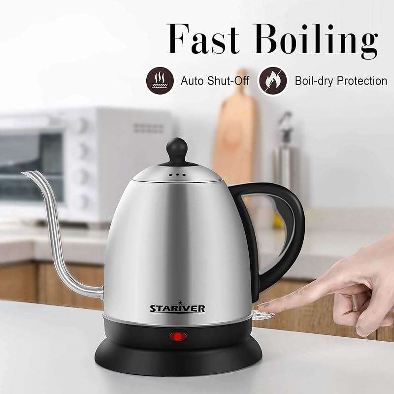 Stariver Electric Kettle Gooseneck Kettle, 1L Water Boiler, BPA-Free, Pour Over Tea Pot Stainless Steel for Coffee & Tea with Fast Heating, Auto-Shut Off and Boil-Dry Protection Tech - Image 6