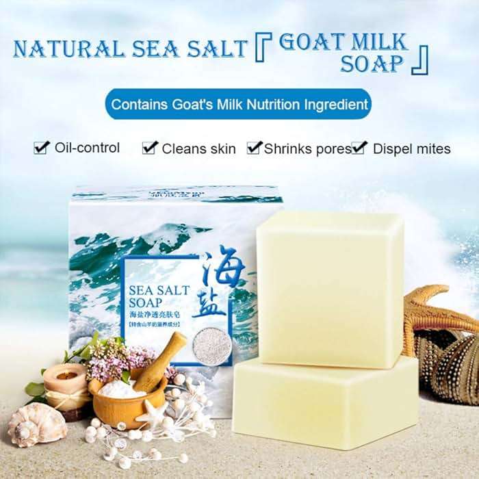 Soap with Sea Salt Natural Goat's Milk for Face Dry and Natural Oily Skin, Remove Acne Anti-cellulite Soap (3.52 Oz) - Image 2