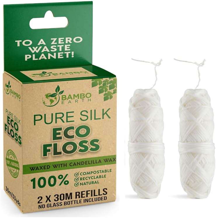 Biodegradable Mint Dental Tooth Lace Floss - 2X Refillable Flossers - 100% Organic Natural and Compostable Teeth Silk Spool - Waxed with Candelilla Wax & Eco-Friendly Zero Waste Packaging - Image 1