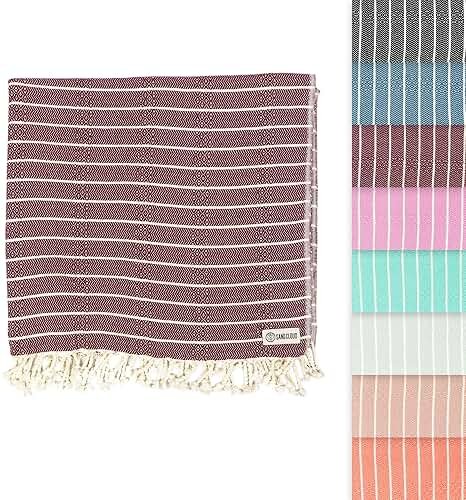 Sand Cloud Turkish Beach Towel - Sand Resistant - 100% Certified Organic Turkish Towel - Quick Dry Towel for Beach, Picnic, Blanket or Bath - As Seen on Shark Tank - Gocek Burgundy - Product Image