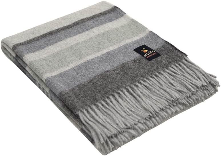 Alpaca Merino Wool Blanket Throw Warm and Soft Multicolor Striped Design Peru (Gray/Steel Blue/Light Green) - Product Image