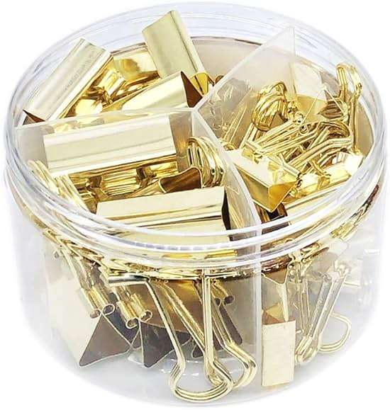 Gold Binder Clips Paper Clamps, Assorted Sizes Set (Small, Medium, Large) for Office School and Home Supplies - Image 1