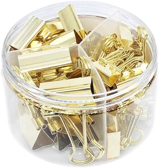 Gold Binder Clips Paper Clamps, Assorted Sizes Set (Small, Medium, Large) for Office School and Home Supplies - Product Image