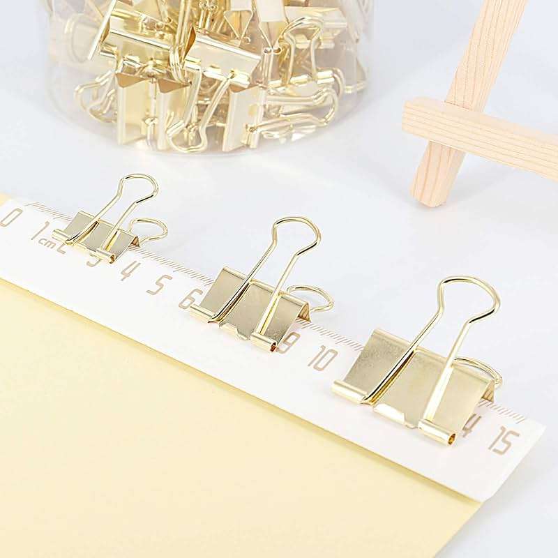 Gold Binder Clips Paper Clamps, Assorted Sizes Set (Small, Medium, Large) for Office School and Home Supplies - Image 2