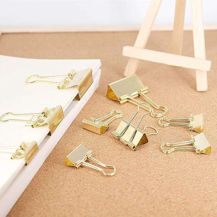 Gold Binder Clips Paper Clamps, Assorted Sizes Set (Small, Medium, Large) for Office School and Home Supplies - Image 5