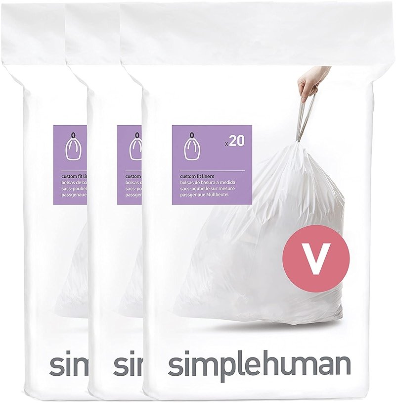 simplehuman Code V 60 Count, Dispenser Pack Custom Fit Liners, Drawstring Trash Bags, 16-18 Liter / 4.2-4.8 Gallon, White - Product Image