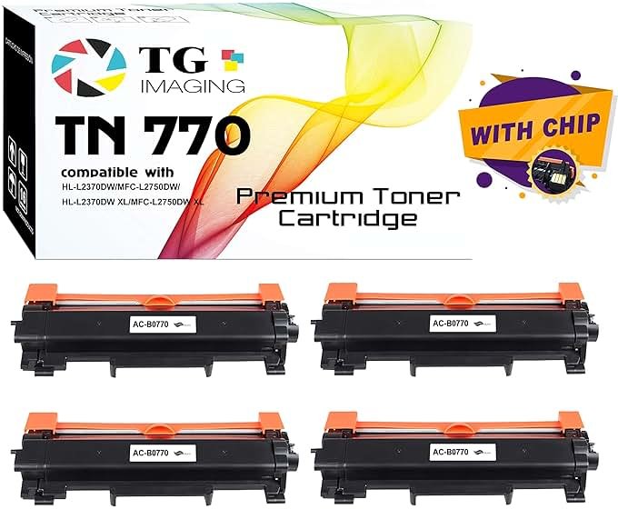 TG Imaging Compatible TN770 Toner Cartridge Black High Yield Replacement for Brother TN-770 TN 770 for HL-L2370DW HL-L2370DWXL MFC-L2750DW MFC-L2750DWXL Printers (4 Pack, 9,000 Pages) - Product Image