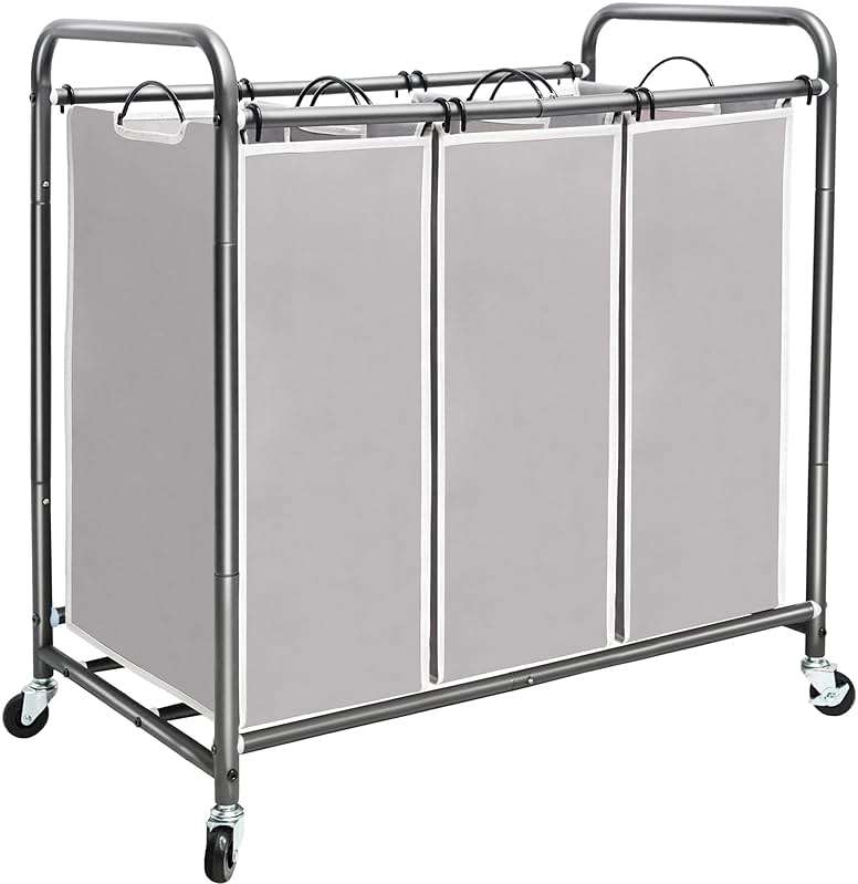 STORAGE MANIAC 3 Section Laundry Sorter, 35.6 Gal (135 L) Laundry Hamper Cart with Heavy Duty Rolling Lockable Wheels and Removable Bags, Clothes Organizer Basket Separator Hamper, Gray - Image 1