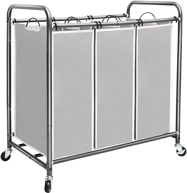 STORAGE MANIAC 3 Section Laundry Sorter, 35.6 Gal (135 L) Laundry Hamper Cart with Heavy Duty Rolling Lockable Wheels and Removable Bags, Clothes Organizer Basket Separator Hamper, Gray - Product Image