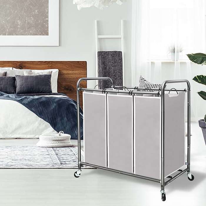 STORAGE MANIAC 3 Section Laundry Sorter, 35.6 Gal (135 L) Laundry Hamper Cart with Heavy Duty Rolling Lockable Wheels and Removable Bags, Clothes Organizer Basket Separator Hamper, Gray - Image 7