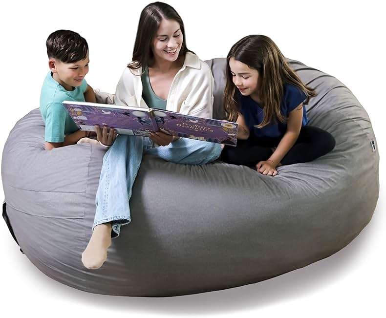 Big Joe Fuf 7Ft Giant Foam Bean Bag Chair, Oversized Couch with Removable Cover for Kids, Teens, Adults, Fog Lenox, Durable Woven Polyester, 7 foot - Image 1