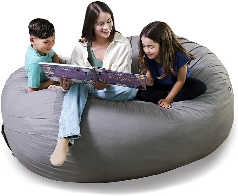 Big Joe Fuf 7Ft Giant Foam Bean Bag Chair, Oversized Couch with Removable Cover for Kids, Teens, Adults, Fog Lenox, Durable Woven Polyester, 7 foot - Product Image
