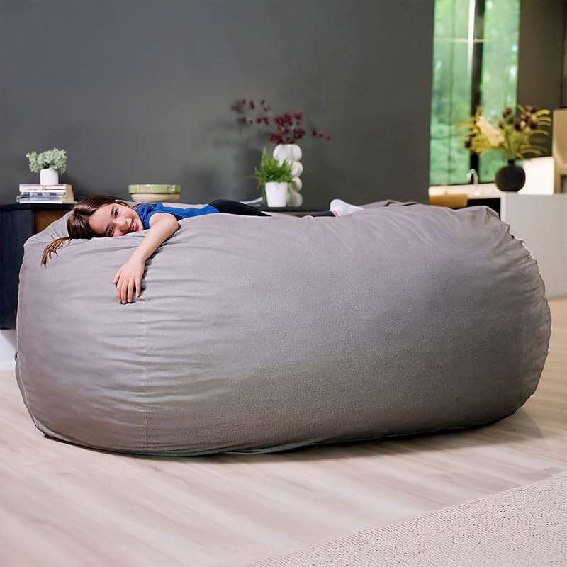 Big Joe Fuf 7Ft Giant Foam Bean Bag Chair, Oversized Couch with Removable Cover for Kids, Teens, Adults, Fog Lenox, Durable Woven Polyester, 7 foot - Image 2