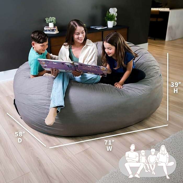 Big Joe Fuf 7Ft Giant Foam Bean Bag Chair, Oversized Couch with Removable Cover for Kids, Teens, Adults, Fog Lenox, Durable Woven Polyester, 7 foot - Image 3