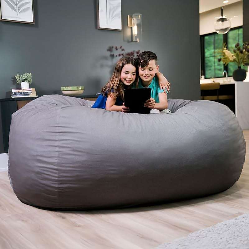 Big Joe Fuf 7Ft Giant Foam Bean Bag Chair, Oversized Couch with Removable Cover for Kids, Teens, Adults, Fog Lenox, Durable Woven Polyester, 7 foot - Image 4