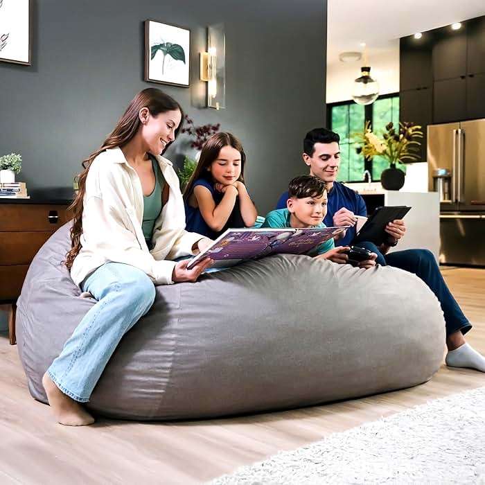 Big Joe Fuf 7Ft Giant Foam Bean Bag Chair, Oversized Couch with Removable Cover for Kids, Teens, Adults, Fog Lenox, Durable Woven Polyester, 7 foot - Image 5