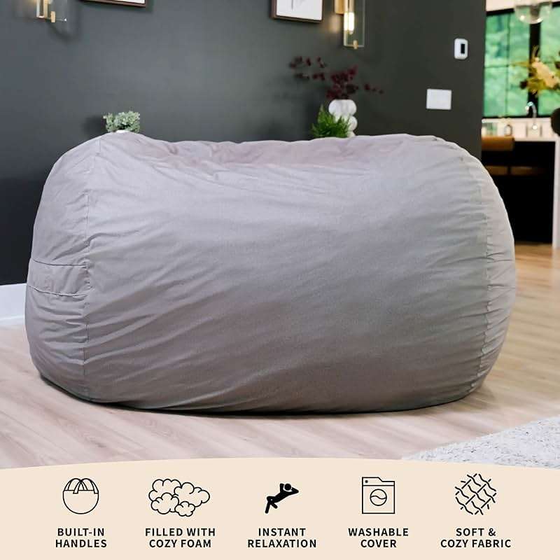 Big Joe Fuf 7Ft Giant Foam Bean Bag Chair, Oversized Couch with Removable Cover for Kids, Teens, Adults, Fog Lenox, Durable Woven Polyester, 7 foot - Image 7