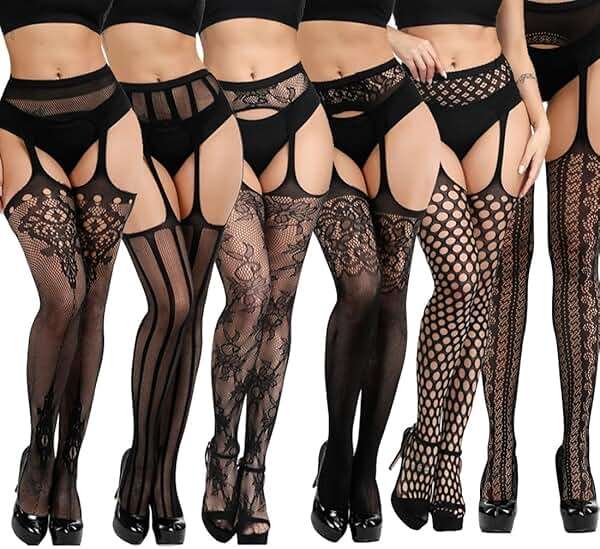 DRESHOW 6 Pack Fishnet Garter Belt Stocking Suspender Pantyhose Tights Thigh High Pantyhose - Image 1