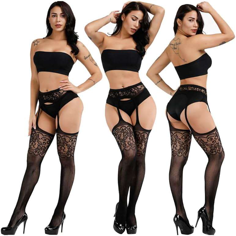 DRESHOW 6 Pack Fishnet Garter Belt Stocking Suspender Pantyhose Tights Thigh High Pantyhose - Image 2