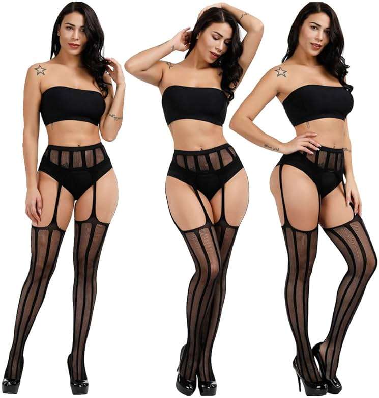 DRESHOW 6 Pack Fishnet Garter Belt Stocking Suspender Pantyhose Tights Thigh High Pantyhose - Image 3