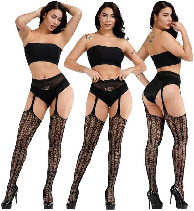 DRESHOW 6 Pack Fishnet Garter Belt Stocking Suspender Pantyhose Tights Thigh High Pantyhose - Image 4
