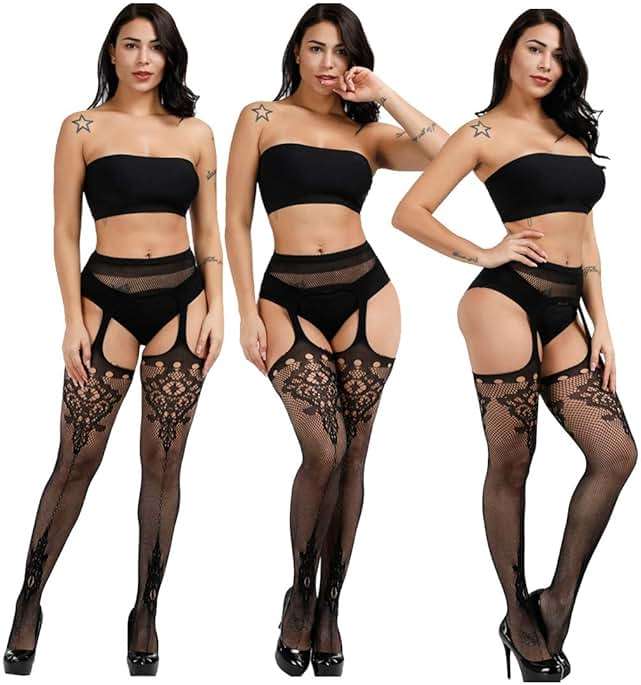DRESHOW 6 Pack Fishnet Garter Belt Stocking Suspender Pantyhose Tights Thigh High Pantyhose - Image 5