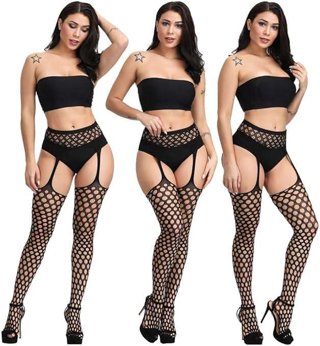 DRESHOW 6 Pack Fishnet Garter Belt Stocking Suspender Pantyhose Tights Thigh High Pantyhose - Image 6