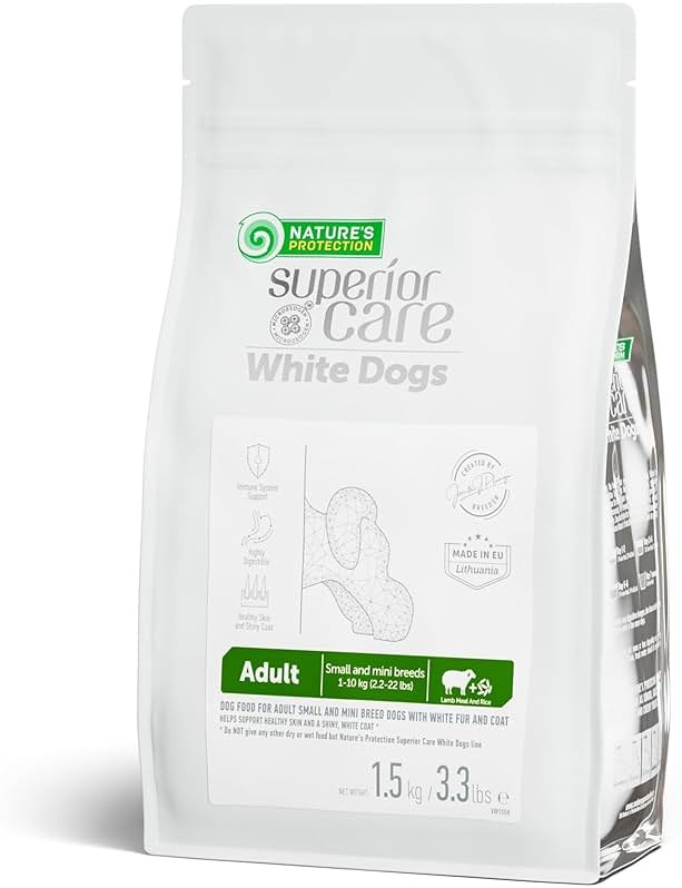 Nature's Protection Dry Dog Food for Small Breed - High Protein Tear Stain Diet for White & Light Fur Adult Dogs - Small Bites Kibble (Superior Care - Lamb and Rice, 3.3 lb) - Product Image