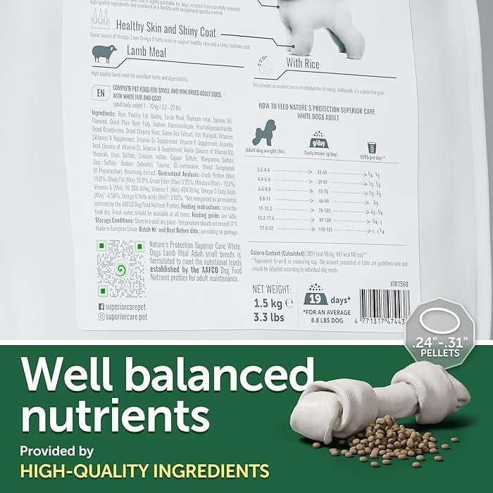 Nature's Protection Dry Dog Food for Small Breed - High Protein Tear Stain Diet for White & Light Fur Adult Dogs - Small Bites Kibble (Superior Care - Lamb and Rice, 3.3 lb) - Image 4
