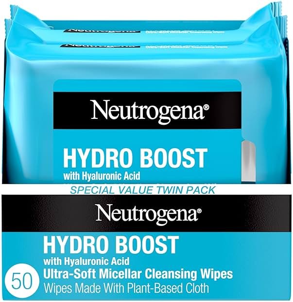 Neutrogena Hydro Boost Cleansing Wipes Makeup Remover for Face Micellar Gently Removes Oil, Dirt, and Waterproof Makeup Daily with Hydrating Hyaluronic Acid, 25 ct - Product Image