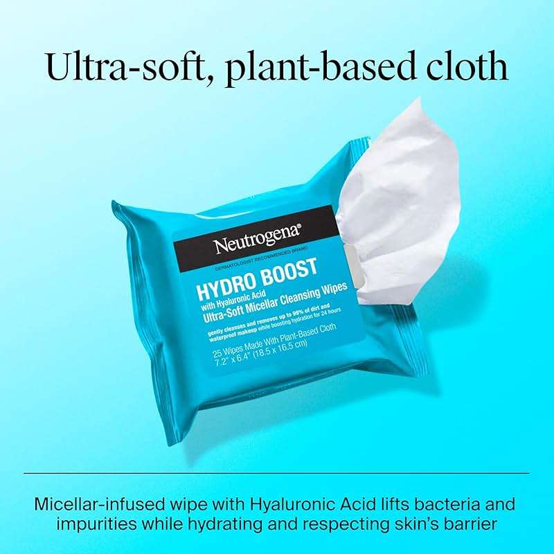 Neutrogena Hydro Boost Cleansing Wipes Makeup Remover for Face Micellar Gently Removes Oil, Dirt, and Waterproof Makeup Daily with Hydrating Hyaluronic Acid, 25 ct - Image 7