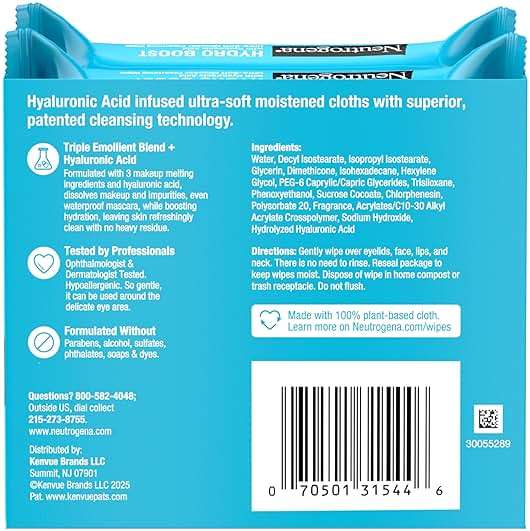 Neutrogena Hydro Boost Cleansing Wipes Makeup Remover for Face Micellar Gently Removes Oil, Dirt, and Waterproof Makeup Daily with Hydrating Hyaluronic Acid, 25 ct - Image 9