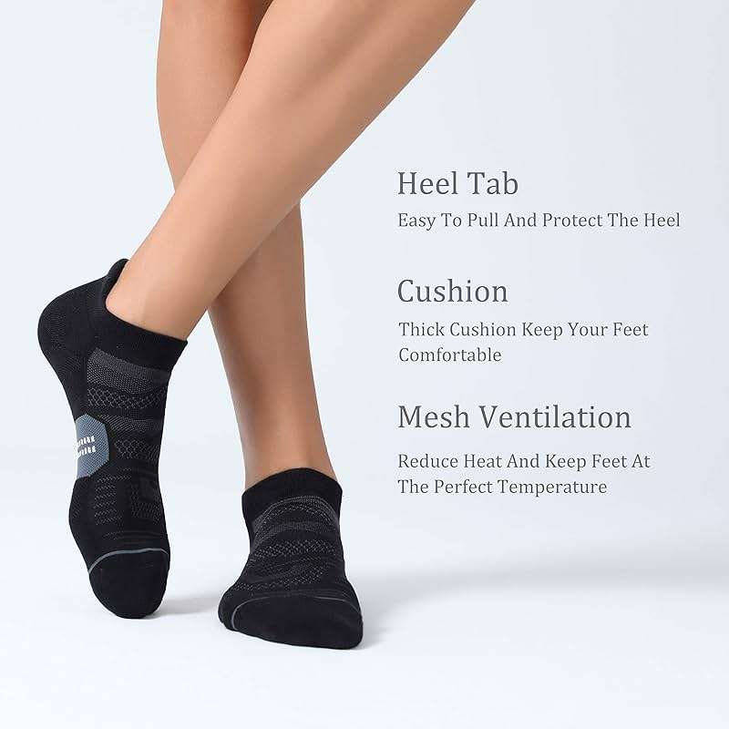 CS CELERSPORT Men's Ankle Running Socks with Cushion, Arch Support Low Cut Athletic Tab Socks for Men Women 6 Pack - Image 5