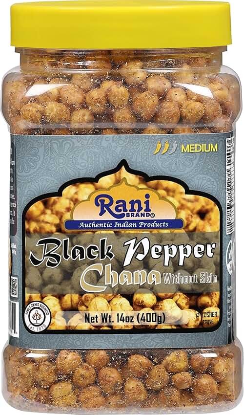Rani Roasted Chana (Chickpeas) Black Pepper Flavor 14oz (400g) PET Jar ~ All Natural | Vegan | No Preservatives | Gluten Friendly | Kosher | Indian Origin | Great Snack, Ready to Eat | Seasoned with 5 Spices - Product Image