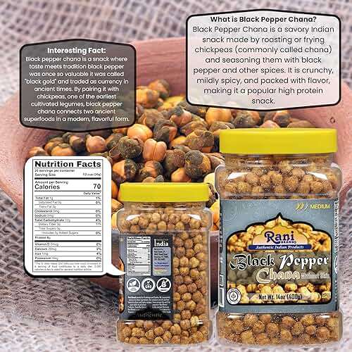 Rani Roasted Chana (Chickpeas) Black Pepper Flavor 14oz (400g) PET Jar ~ All Natural | Vegan | No Preservatives | Gluten Friendly | Kosher | Indian Origin | Great Snack, Ready to Eat | Seasoned with 5 Spices - Image 2