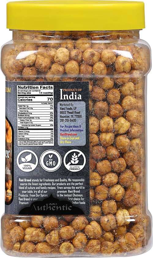 Rani Roasted Chana (Chickpeas) Black Pepper Flavor 14oz (400g) PET Jar ~ All Natural | Vegan | No Preservatives | Gluten Friendly | Kosher | Indian Origin | Great Snack, Ready to Eat | Seasoned with 5 Spices - Image 3