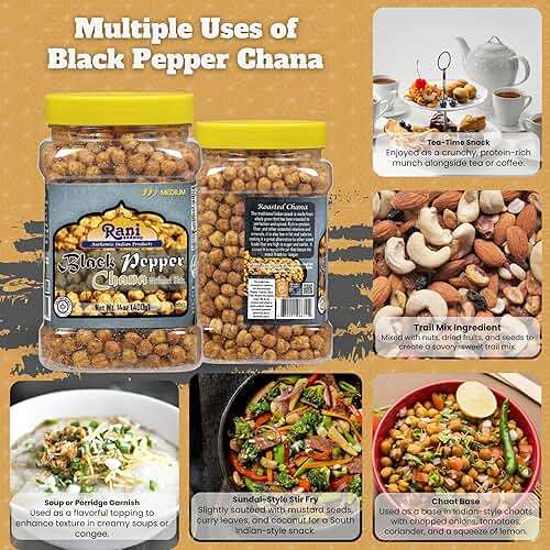 Rani Roasted Chana (Chickpeas) Black Pepper Flavor 14oz (400g) PET Jar ~ All Natural | Vegan | No Preservatives | Gluten Friendly | Kosher | Indian Origin | Great Snack, Ready to Eat | Seasoned with 5 Spices - Image 4