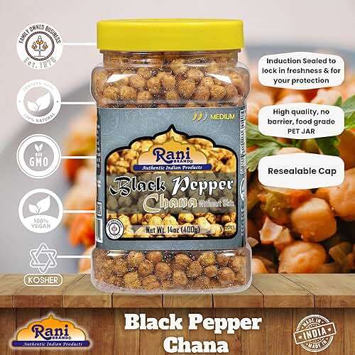 Rani Roasted Chana (Chickpeas) Black Pepper Flavor 14oz (400g) PET Jar ~ All Natural | Vegan | No Preservatives | Gluten Friendly | Kosher | Indian Origin | Great Snack, Ready to Eat | Seasoned with 5 Spices - Image 5
