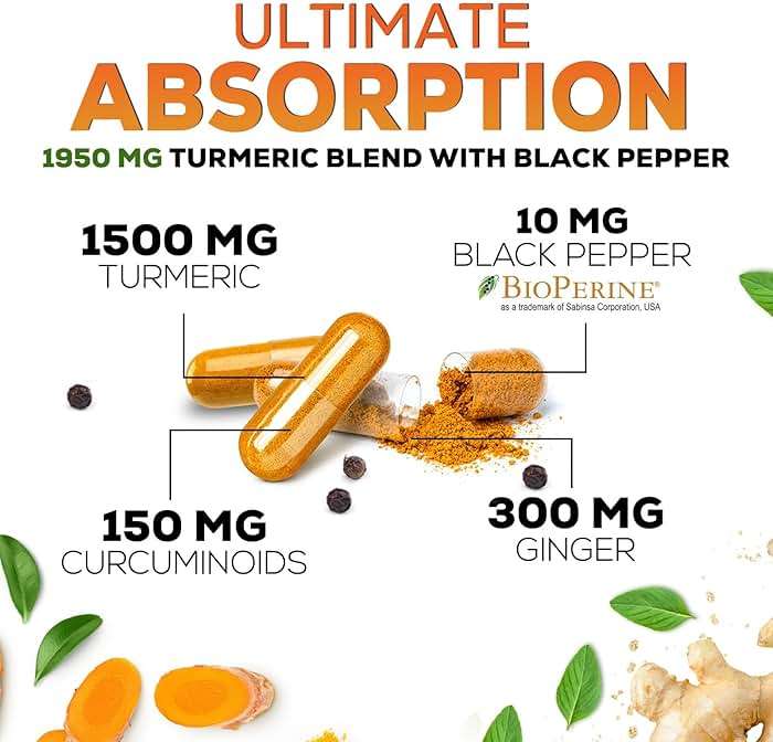 Turmeric Curcumin Supplement - 95% Curcuminoids with Organic Turmeric & Ginger, BioPerine Black Pepper Extract for Best Absorption, Natural Vegan Joint Support, Non-GMO, Bottled in USA - 240 Capsules - Image 6