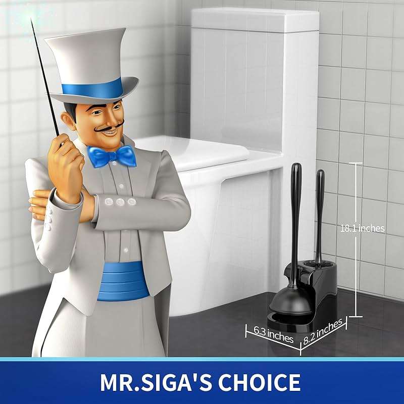 MR.SIGA Toilet Plunger and Bowl Brush Combo for Bathroom Cleaning, Black, 1 Set - Image 2