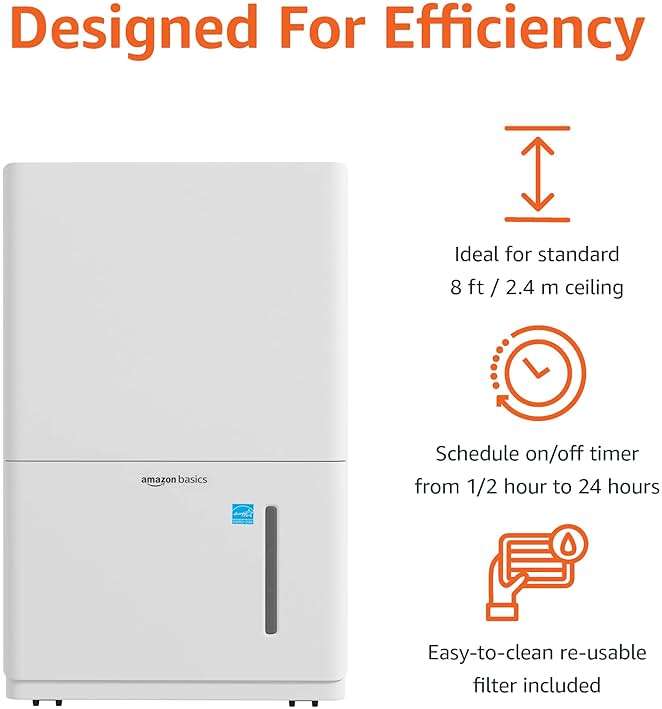 Amazon Basics 50-Pint Large Dehumidifier with Pump, Energy Star Certified, Humidity Control, Auto-Defrost, Timer, Overflow Protection for Rooms up to 4000 SFT, White - Image 3
