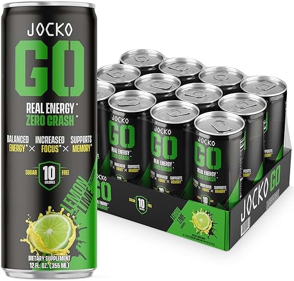 Jocko Fuel GO Energy Drinks, Lemon Lime - 95mg Caffeine with Added Adaptogens, Vitamin B12 & B6, & L Theanine for Mood & Focus Support, No Sugar, 12 Pack - Packaging May Vary - Product Image