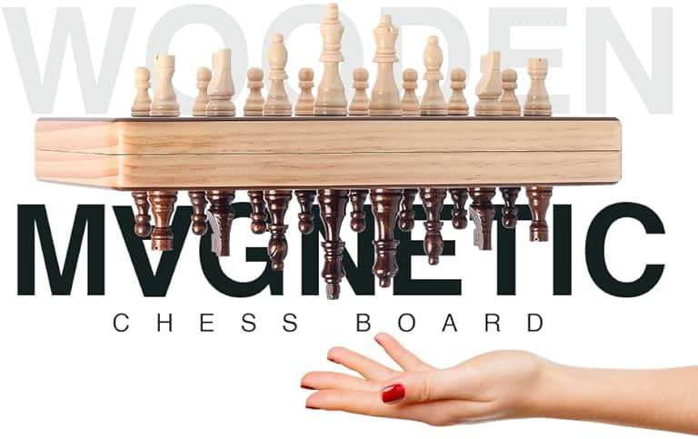 15 Inch Magnetic Wooden Chess Set for Adults & Kids - Folding Travel Chess Board with Handcrafted Staunton Pieces, Extra Queens, and Storage Slots - Image 7