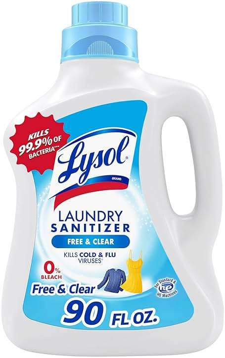 Lysol Laundry Sanitizer Additive, Free & Clear, Free from Fragrance and Dyes, 0% Bleach Laundry Sanitizer, Bacteria-causing Laundry Odor Eliminator, Unscented, 90 Fl Oz (Pack of 1) - Package May Vary - Image 1